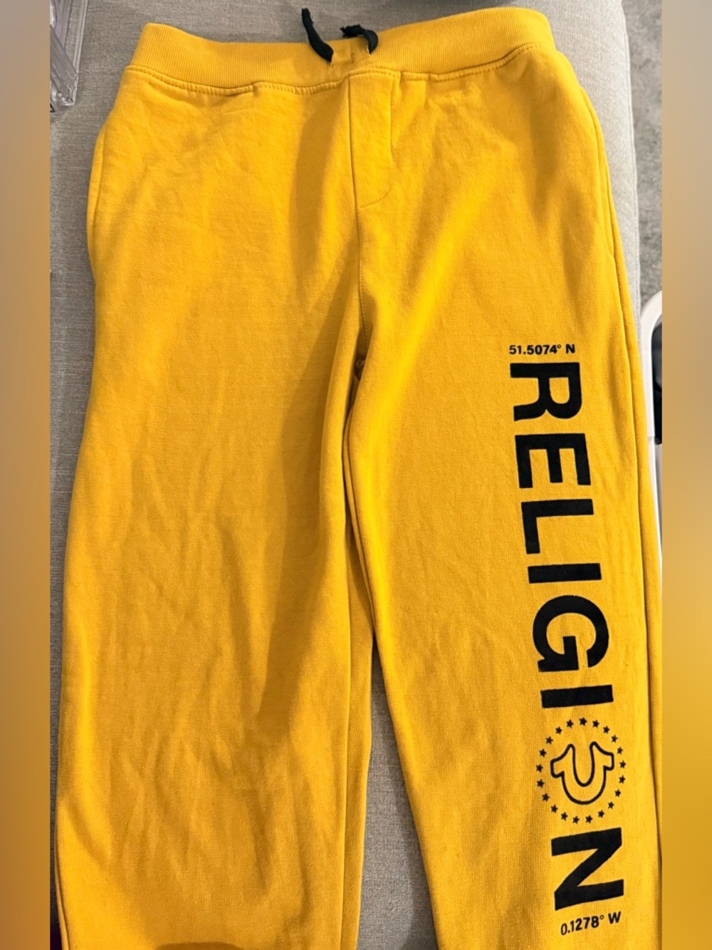 True‎ Religion Bright Yellow/Honey Mustard Logo Joggers YOUTH XL - Picture 2 of 7